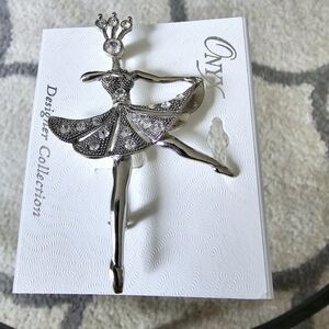 💘 Pick 3 For $15 Onyx Silver Ballerina Rhinestone Brooch New